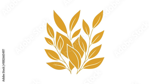 Golden Elegant Abstract Leaf and Branch Pattern on White Background, Vector Art