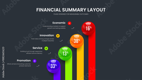 Advertising Briefing Four Step Chart Slideshow Template. Marketing Portfolio Slide Design Vector Illustration. Enterprise Visualization 4 Element Diagram Frame Layout.
