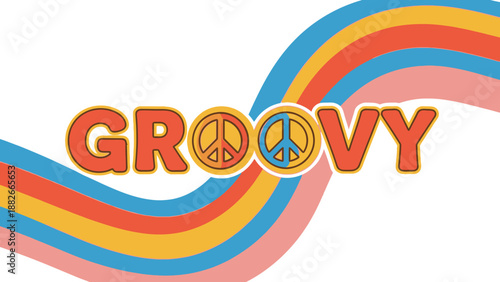 Groovy Retro Peace Sign and Wavy Stripes - Vintage Style Graphic