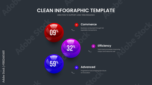 Professional Strategy 3 Step Graph Slide Template. Minimalist Planning Three Element Diagram Slideshow Design. Modern Profile Frame Layout Vector Illustration.