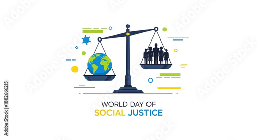 Global Equality Illustration Representing World Day of Social Justice with Balanced Scales