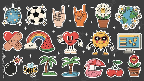 Retro Cartoon Sticker Pack with Fun, Quirky Illustrations for Design Projects
