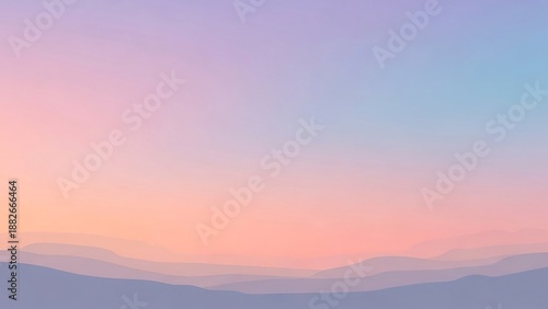 Serene landscape with layers of mountains blending into a soft pastel sky