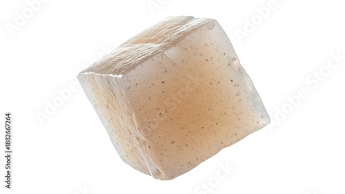 Isolated konjac cube showcasing its unique gelatinous texture against a pristine white background