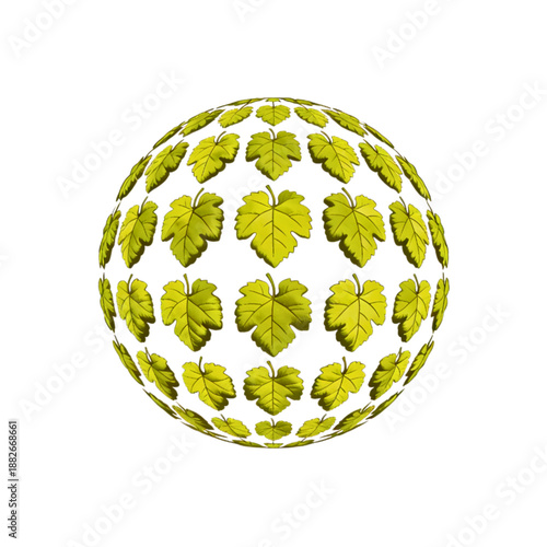 Stuffed grape leaves.  A sphere of grape leaves is an abstract botanical composition on a black background.