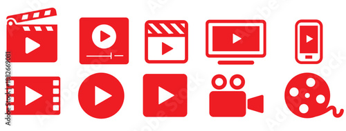 Cinema simple line icons. Movie, camera, film, reel editable stroke icon set. vector