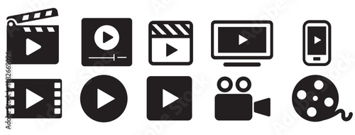 Cinema simple line icons. Movie, camera, film, reel editable stroke icon set. vector
