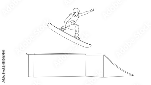 Dynamic vector illustration of a snowboarder performing a jump on a ramp, capturing the thrill of winter sports
