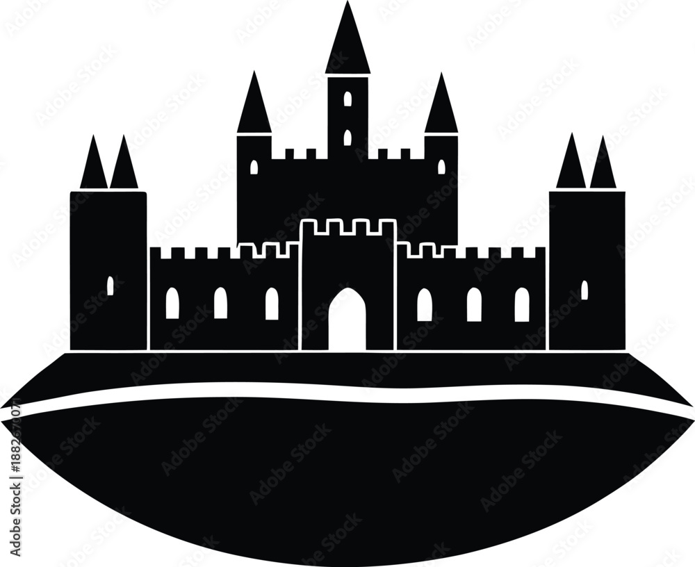 Obraz premium Irish Castle silhouette black vector on white background