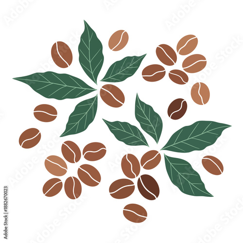 Coffee Beans and Leaves Pattern - Fresh Roasted Aroma