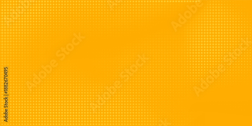 Yellow halftone pattern. Retro comic gradient background. Bright orange pixelated dotted texture overlay. Vector backdrop for poster, banner, advertisement. vector illustration