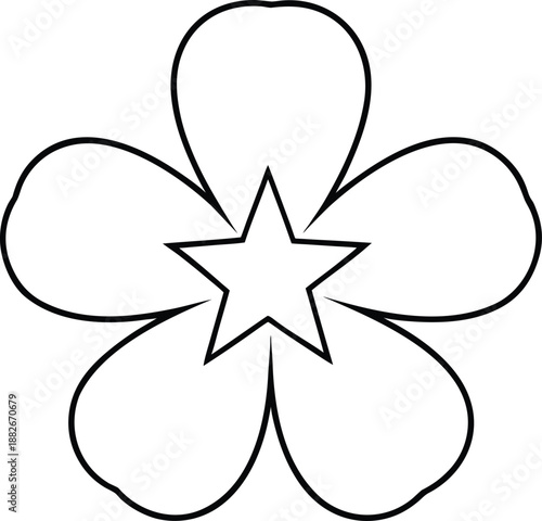 Clover star line art symbol with five petals vector