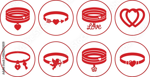  Valentine’s Day 2026 Bangles and Bracelet Silhouette Icon Set, Romantic Jewelry and Fashion Accessories Gift, Vector Illustration Isolated on White Background 2026 