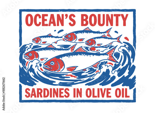 Seafood t shirt design. Original sea food. Canned fish artwork. Fish vintage artwork. Sardines fish artwork for t shirt print, poster, sticker and oth