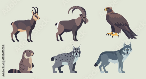 Mountain animals set with transparent background