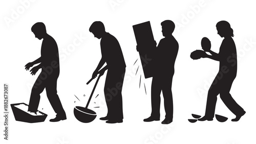 Man carrying moving boxes, silhouette