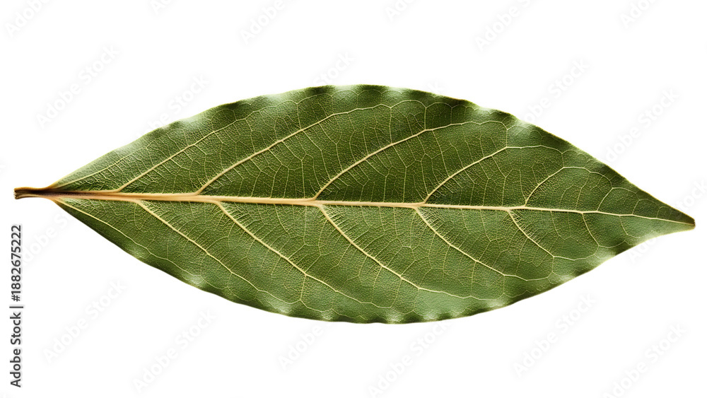Obraz premium Green Bay Leaf with Detailed Veins on Black Background image graphic