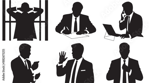 Businessmen Silhouettes Working Talking Gesturing