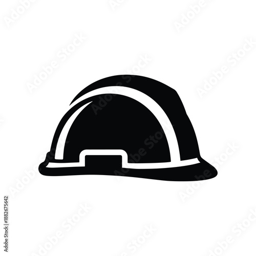 Essential personal protective equipment for construction and industrial safety, represented by a sleek, black hard hat icon on a clean white background