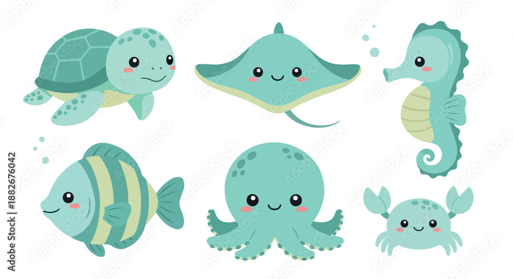 Obraz premium Sea creatures collection with transparent background