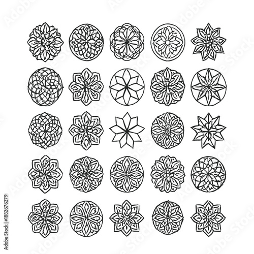 Set of Intricate Mandala Circle Patterns with Geometric and Boho Ornaments, Decorative Ethnic Yoga and Meditation Design Elements on White Background