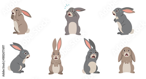 Sad rabbits expressing emotions with transparent background