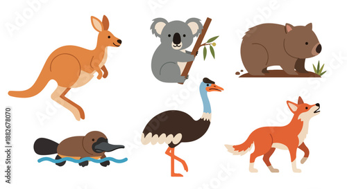 Australian animals collection with transparent background