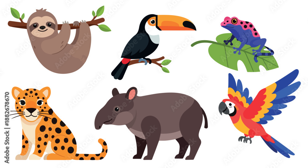 Fototapeta premium Rainforest animals collection with transparent background