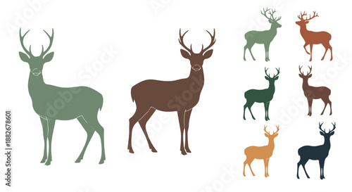 Deer silhouettes in various colors with transparent background