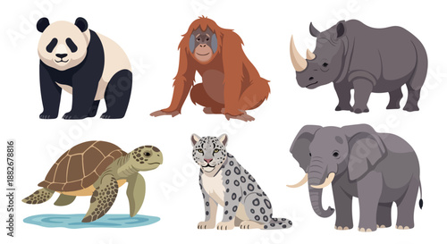 Endangered animals collection with transparent background