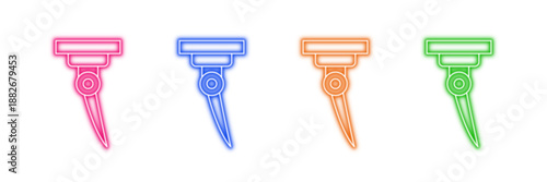 Neon glowing razor vector icons set, shaving, hygiene, grooming, personal care, beauty, vibrant colorful digital design illustration on transparent background.