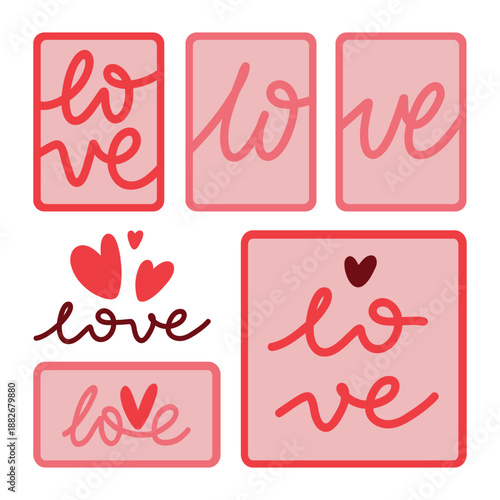 Set of Valentine's Day cards in modern style. LOVE