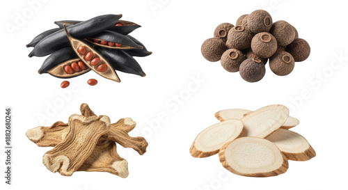 Various spices close up view culinary ingredients transparent background