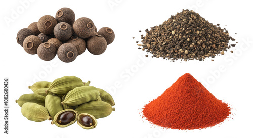 Various spices display food ingredients culinary preparation transparent background