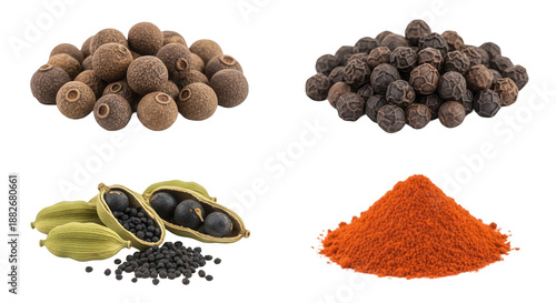 Various spices displayed close up food ingredients isolated transparent background
