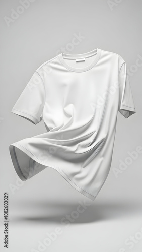 White T-Shirt Floating in Air Isolated.
