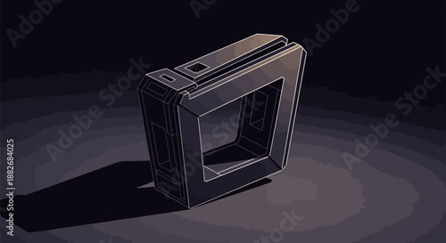 3d illustration of a sleek modern microwave oven with a transparent body on a dark background with topographic lines casting a shadow