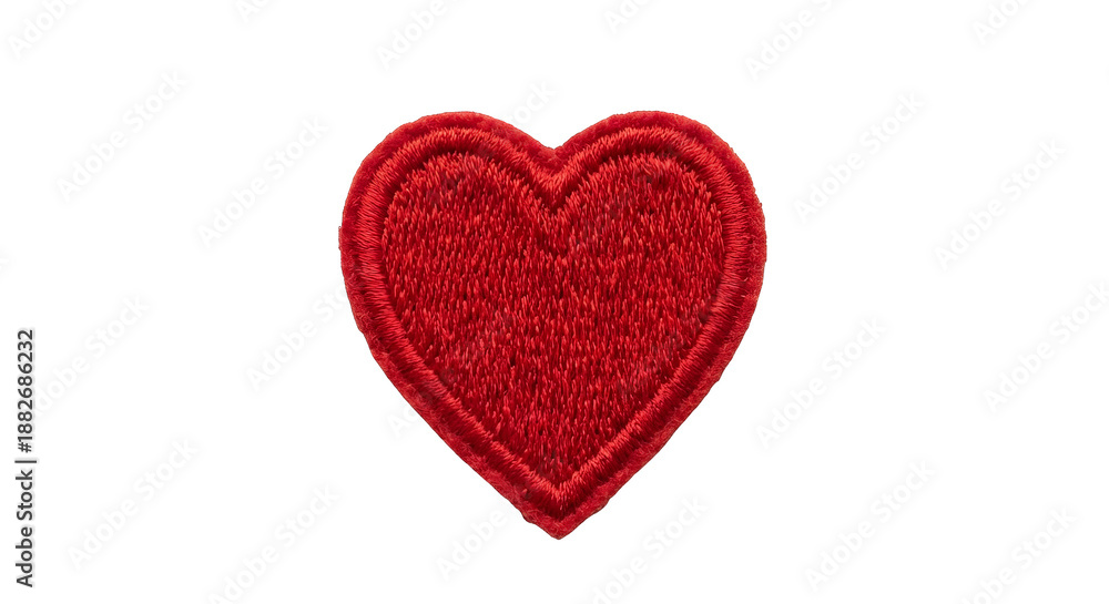 Obraz premium A textured red heart patch with a stitched outline on a.