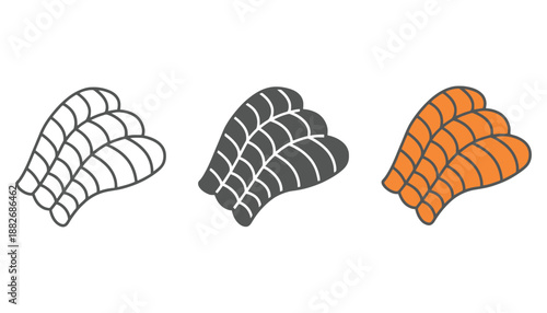 A set of three sushi icon variations in different colors and styles