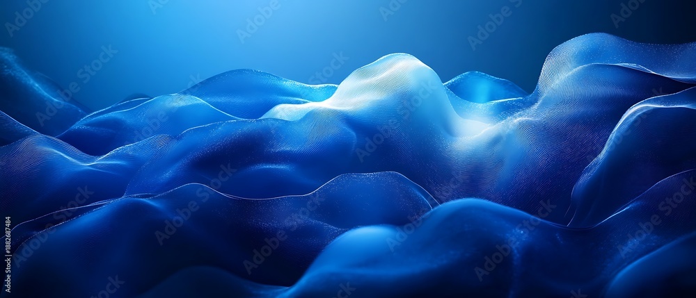 Obraz premium Deep blue abstract landscape with glowing light on undulating surfaces image photo