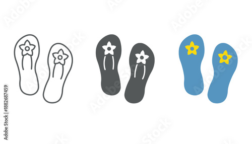 A colorful illustration of flip flops with star designs on the soles