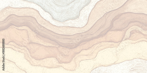 Organic abstract background with flowing wavy lines in warm earthy tones of brown, beige, and light blue, creating a natural layered pattern