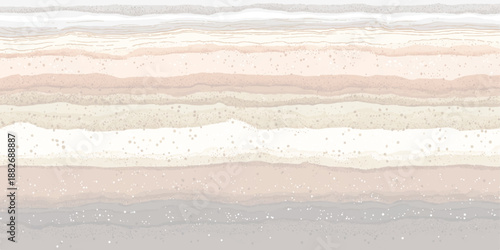 Horizontal abstract background with layered sediment textures in a gradient of warm earthy tones and soft pastels featuring wavy lines and subtle speckles for a naturalistic