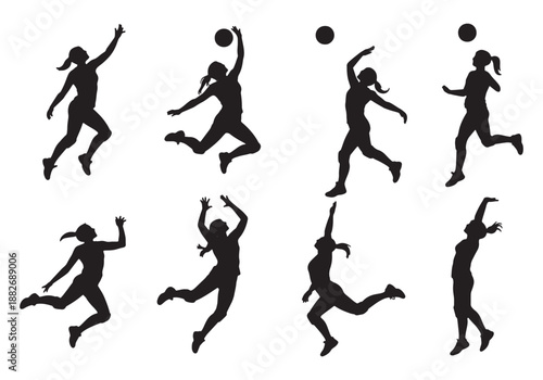 Jumping People Action Silhouette Set on White Background