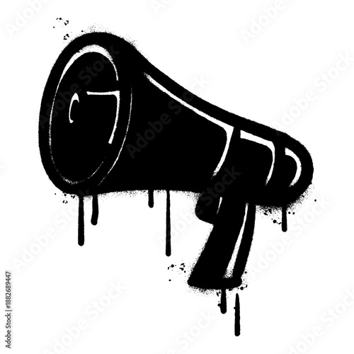 Graffiti megaphone spray paint illustration with dripping effect on white background.