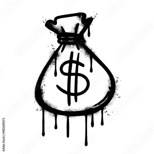 Graffiti Style Money Bag Icon with Drip Effect - Urban Street Art Vector Illustration.