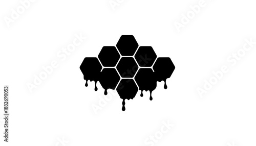 A black honeycomb logo with dripping effect on a white background