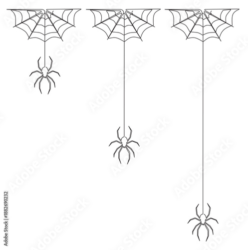 Continuous line art of a spider secreting silk to build a web as a home and trap for its prey. Vector illustration of a spider and a web