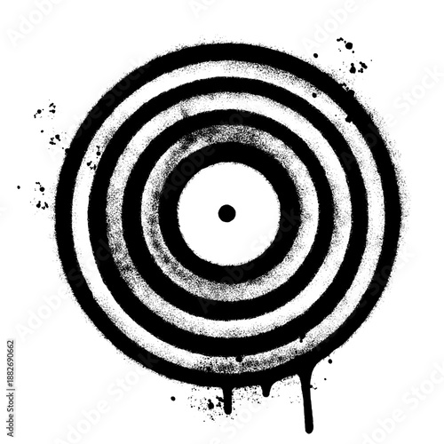 Grunge style illustration of a black vinyl record disk created with a spray paint stencil effect. 