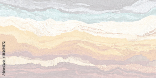 Vibrant geological strata layers with contrasting colors and intricate line work depicting a dynamic and textured abstract landscape